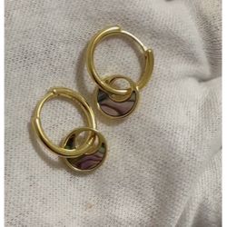 Solid 925 Sterling Silver Abalone Hoop Earrings 