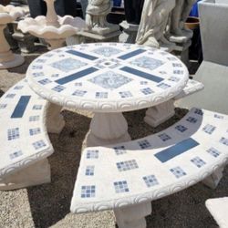 Concrete Mosaic Picnic Table with 3 Benches/ Outdoor Patio Furniture