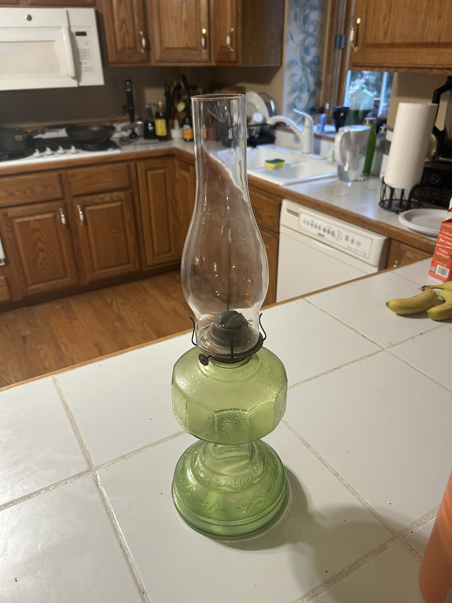 Vintage Oil Lamp Green