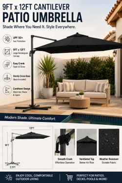 9x12ft Patio Square Cantilever Umbrella