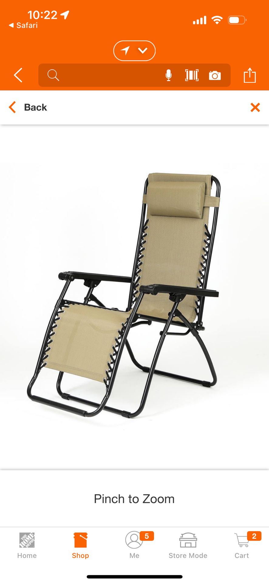 Zero Gravity Loungers - 2 Available - Tan