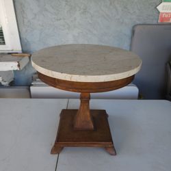 Vintage Marble Top Pedestal Side Table / Plant Stand – 18" Round