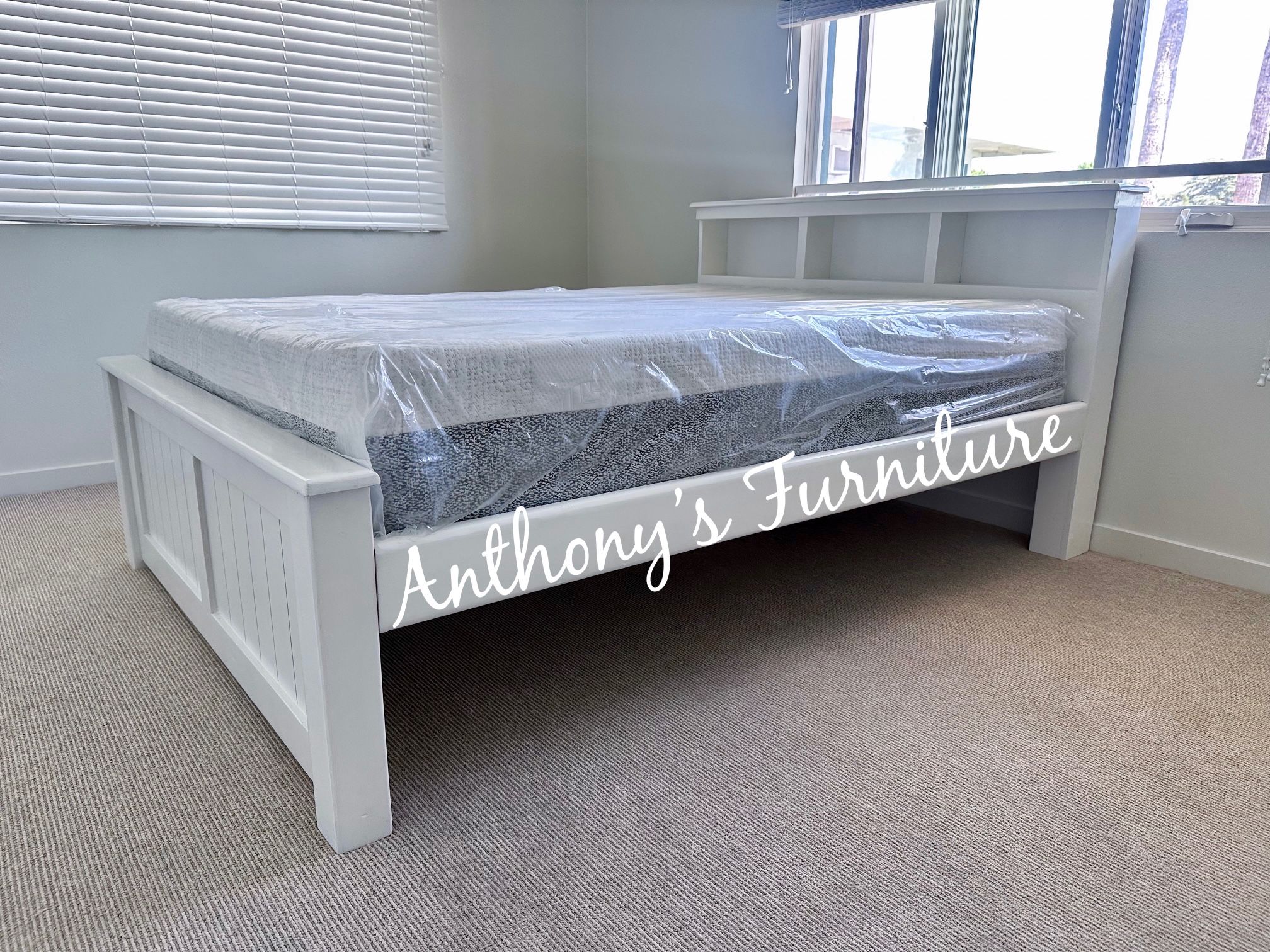 Solid Wood White Queen Bed & Memory Foam Mattress 