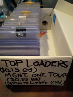 New/ Lightly Used Top Loaders (0.15 each)and One Touch Magnetic Card Savers (30 for $10)