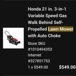 Honda Self Propelling Gas Lawn Mower