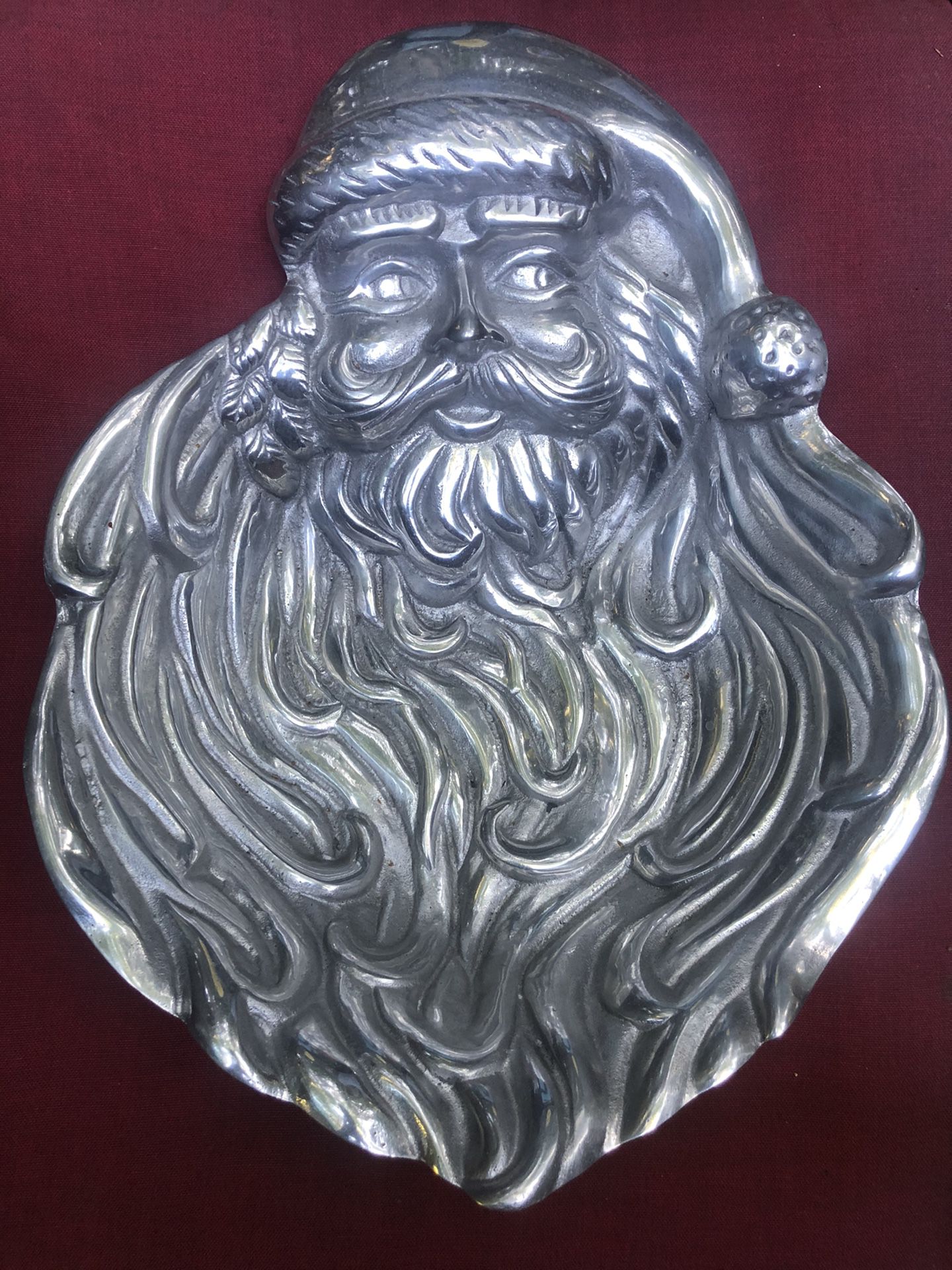 Silverplate Christmas Santa Claus Metal serving tray, candy plate dish