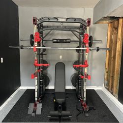 Smith Machine 200 | Adjustable Bench | 245lb Cast Iron Olympic Weights | 7ft Olympic Bar | Fitness | Gym Equipment | FREE DELIVERY/INSTALLATION 🚚 🛠️