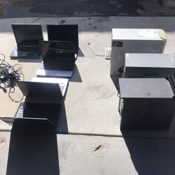 5 Laptops Different Brand Not Working For Parts Including Charger &3 Desk Tops
