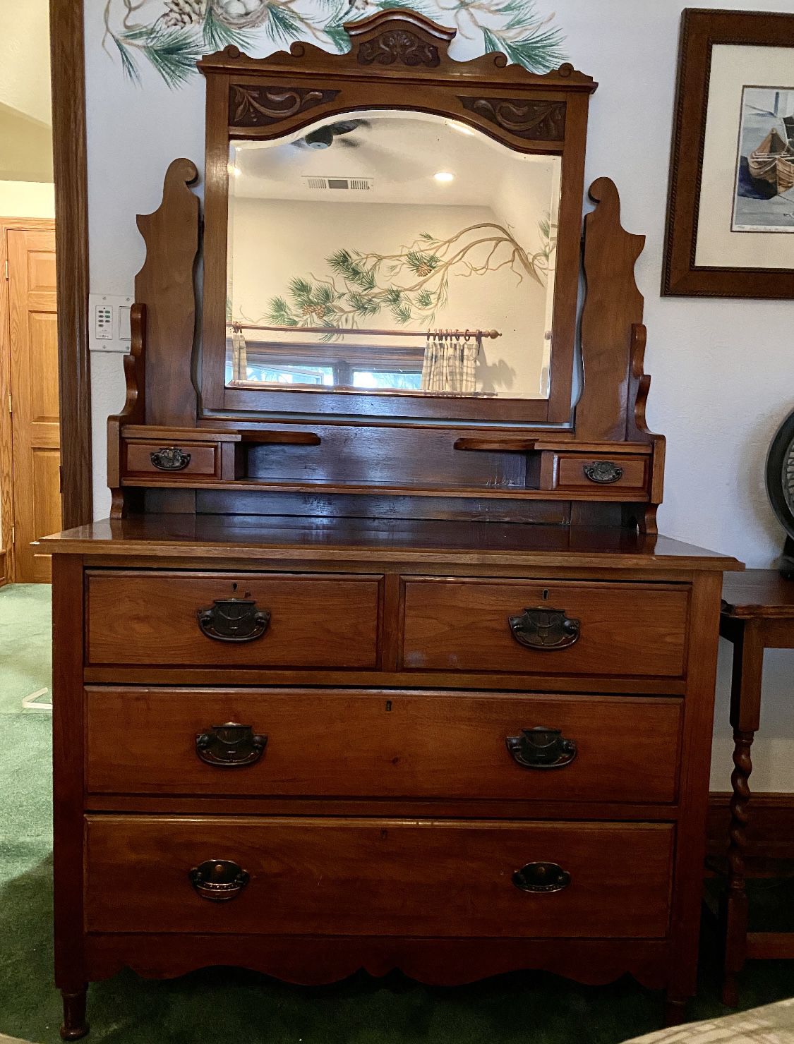 Beautiful Mahogany Antique Dresser with Mirror