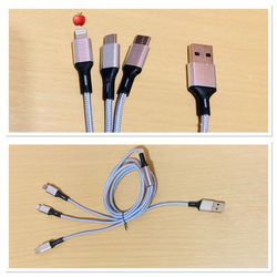 3 in 1 Fast USB Charging  Silver    Cable, Multi Funtion  Cell Phone Charger Cord, iphone, samsung, Android  