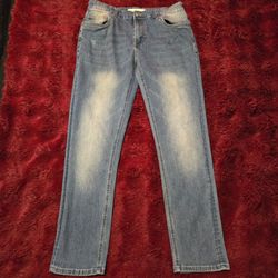 Stitches & Rivets denim jeans feature a light wash with fading and branded detailing.