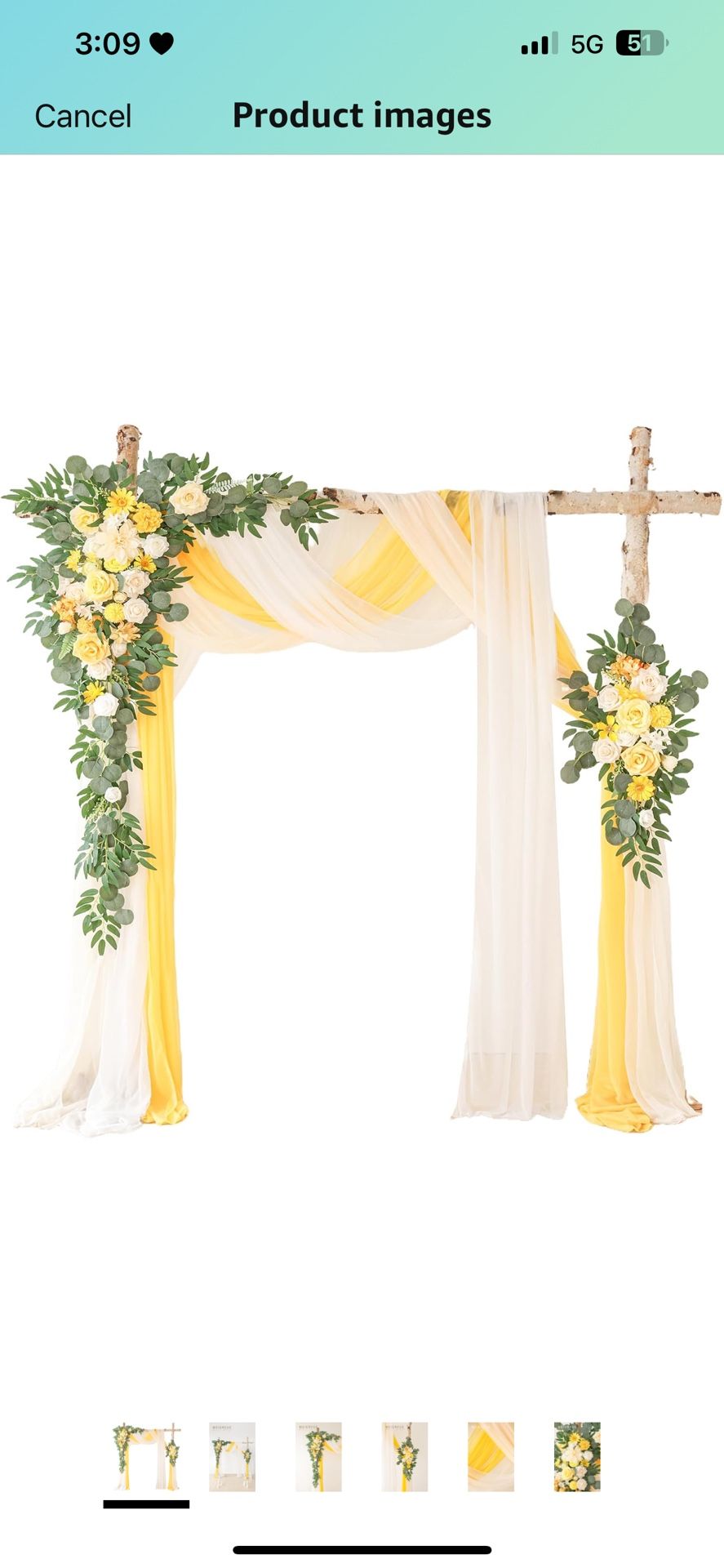 Deluxe Yellow Artificial Wedding Arch Flowers with Drapes Kit-Pack of 5