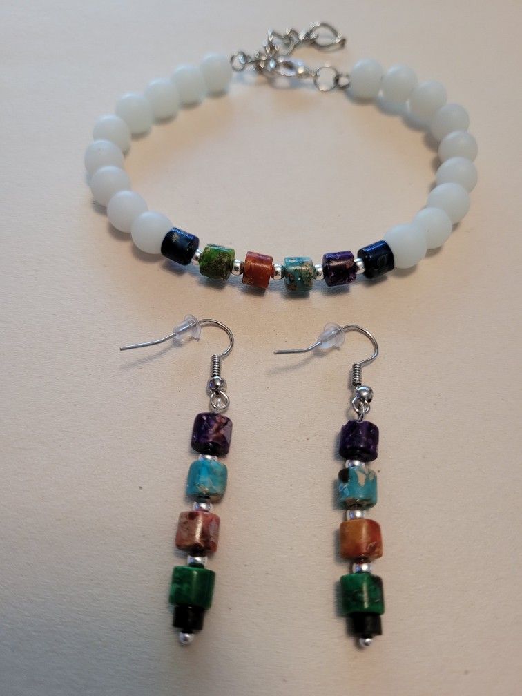 Sterling Silver Beads, Set Of Bracelet And Earrings For Women.