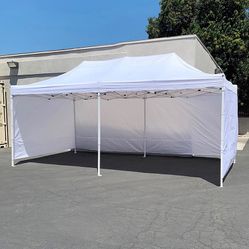 $225 (New in box) Heavy duty 10x20 ft canopy (with 4 sidewalls) ez pop up outdoor party tent w/ carry bag (white/blue)