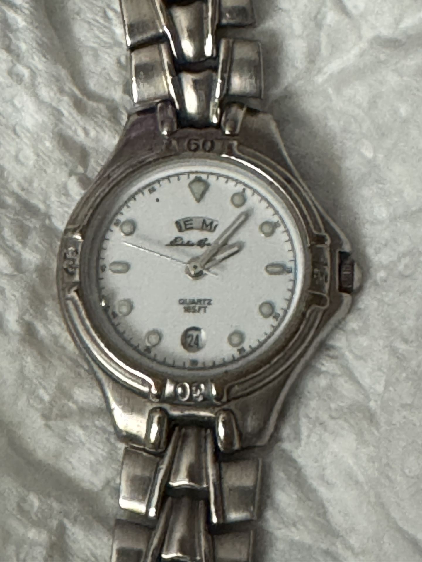 Vintage Eddie Bauer SM Silver Bracelet Watch Water Resistant To 165 Feet With Imprinted Serial Number