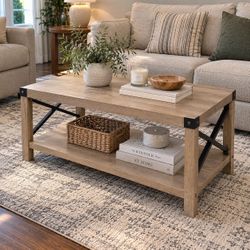 39.37in. L Rustic Natural Wood Rectangle Particle Board Coffee Table,IF1342