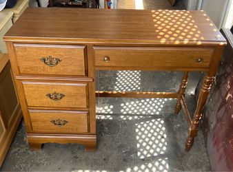 Vintage solid wood desk and chair by Bassett Furniture L42xD18xH31”