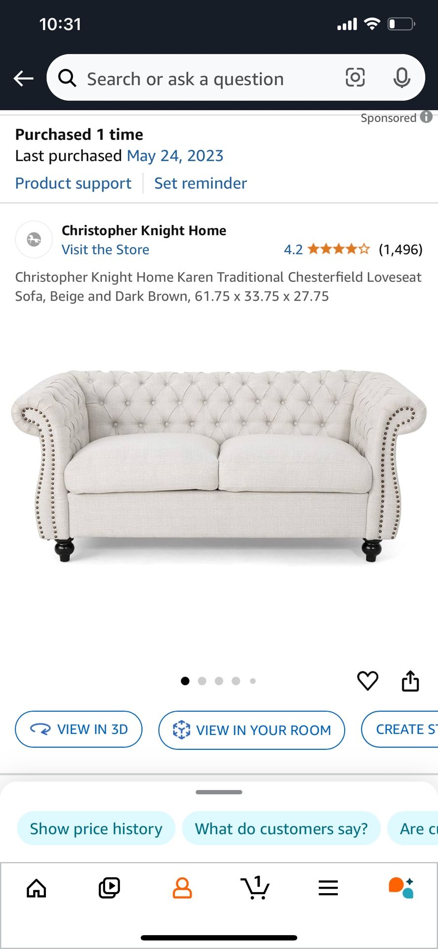 Beige Double Seater Sofa