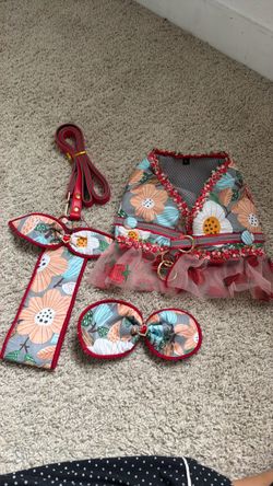 Floral Dog Harness Dress Set with Leash