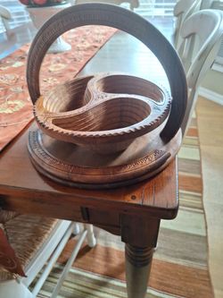 Hand Carved, Wooden Folding Snack Tray