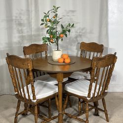Vintage 3’ Round Table & 4 Chairs SOLID WOOD