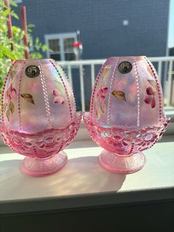 🌸 Beautiful Pair of Fenton 95th Anniversary Fairy Lamps — Hand-Painted by L. Everson 🌸