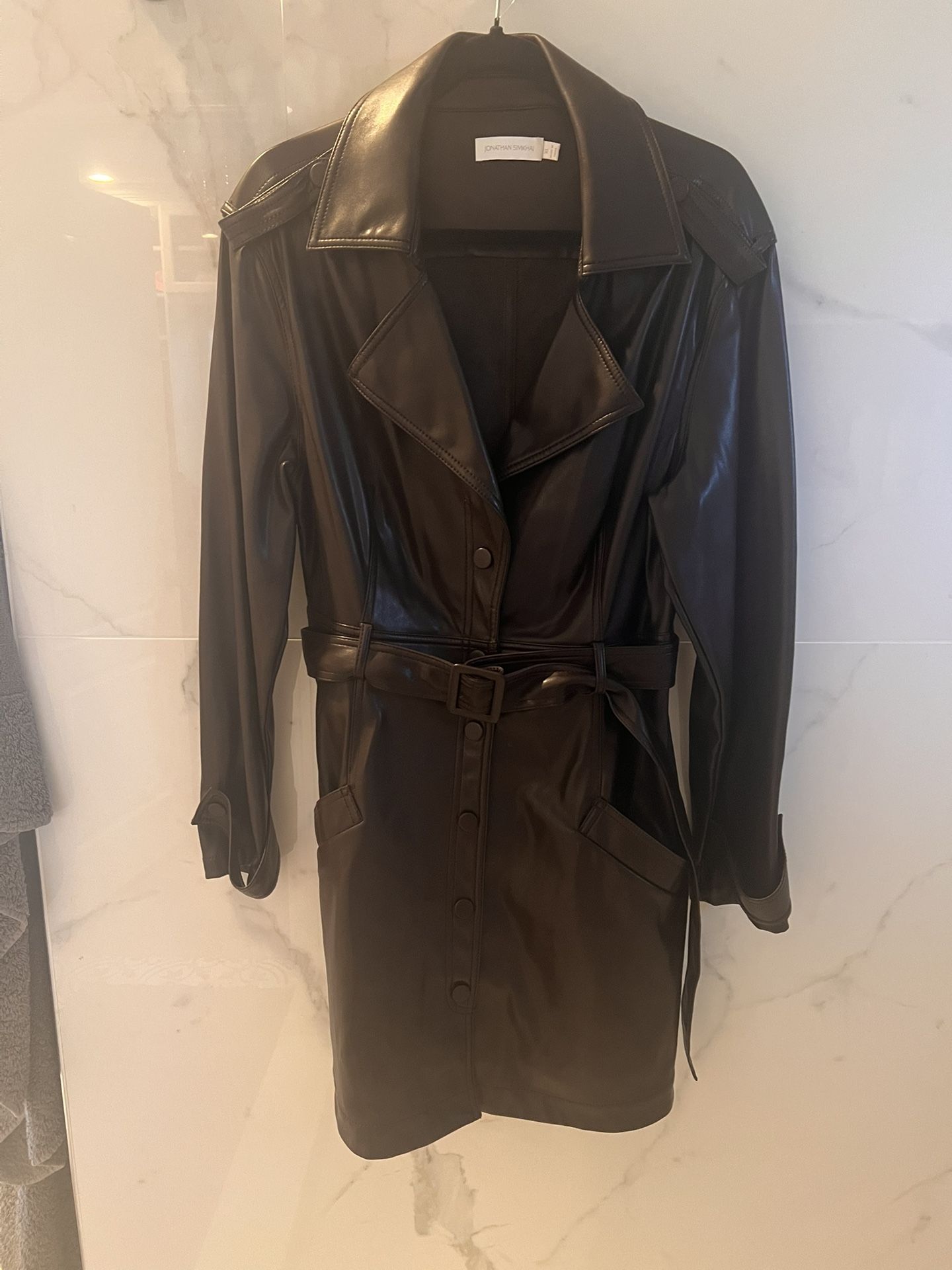 JONATHAN SIMKHAI Dress, Vegan Leather Long-Sleeve Wrap Dress