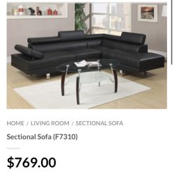 Black Faux Leather Sectional Sofa 