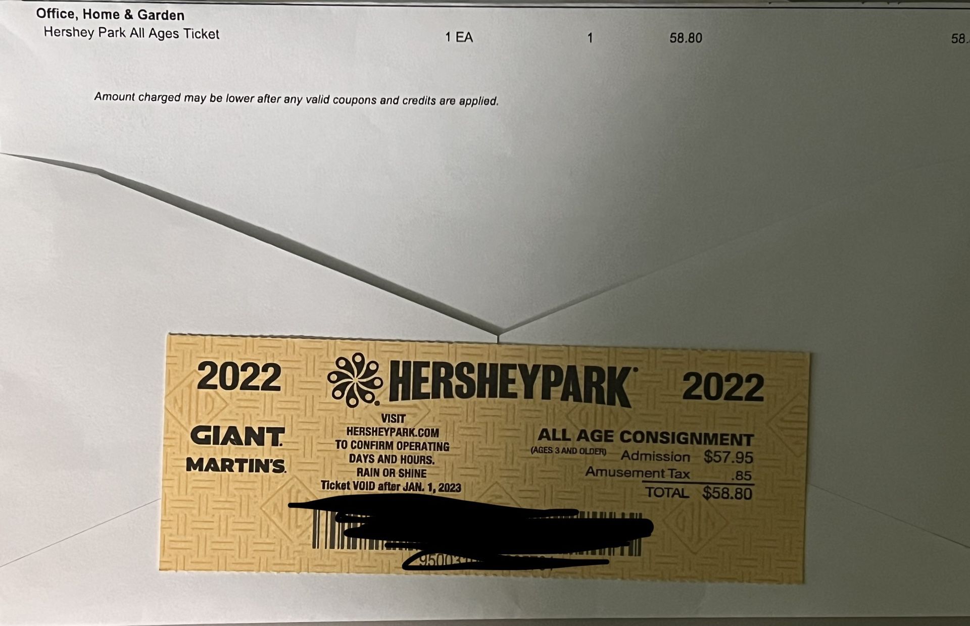 *Discounted* New Hershey Park All Ages All Day Ticket