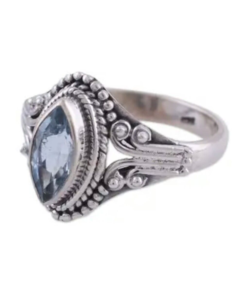 Blue Topaz and Sterling Silver Single Stone Ring from India