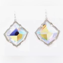 14k white gold plated faceted iridescent crystal dangle Statement earrings