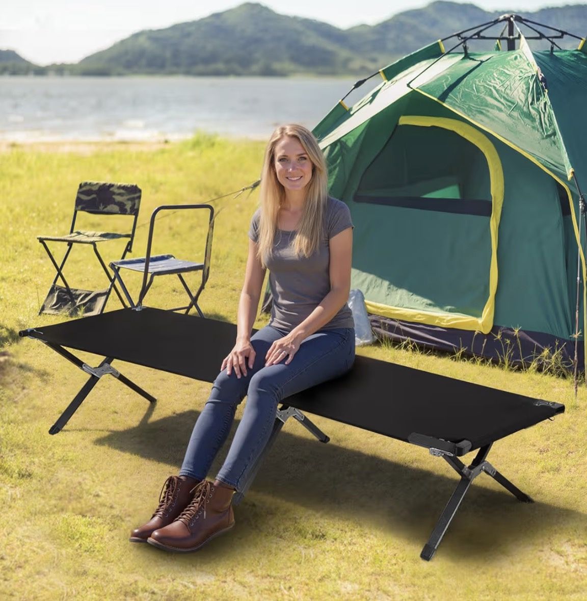 Camping Cot, Sleeping Cots for Adults with Storage Bag, Portable and Lightweight Cot Bed for Outdoor Traveling, Hiking, Office Nap, Easy to Set up, 1 