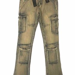 Mens Waimea Vintage Wash Cargo Stacked Jeans NWT