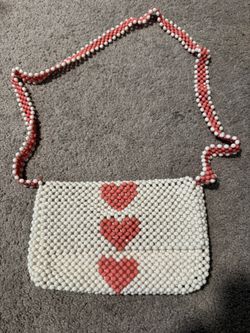 Chic Beaded Heart Design Bag - White and pink 
