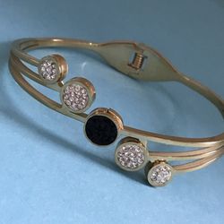 Ladies Bracelet Gold On Stainless Steel with Sparkling Clear and Black CZ’s * Ship Nationwide Or Pickup Boca Raton 
