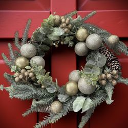 Super Holiday Christmas Wreath, 19Inch Artificial Winter Wreaths for Front Door Decorations with Wreath Hanger, for Indoor Outdoor Home Hoilday Party 