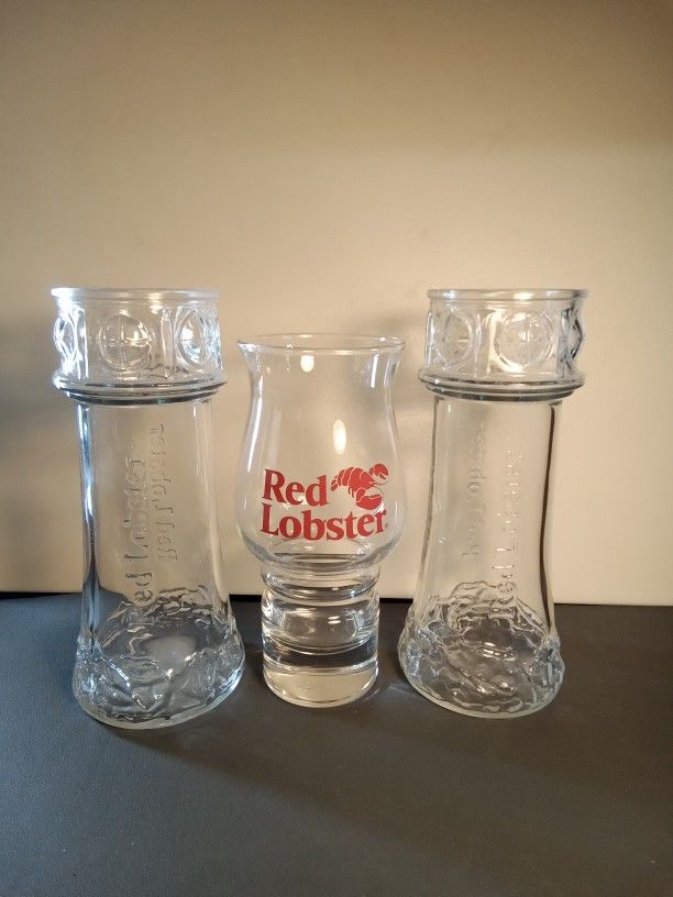 3 Vintage Red Lobster Specialty Cocktail Lighthouse Glasses