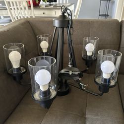 5-Light Dining Room Chandelier — Modern Small Chandelier in Rustic Black Metal — For Living Room, Kitchen, Foyer, Bedroom