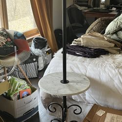 Vintage Marble Wrought Iron Floor Lamp W/ attached table