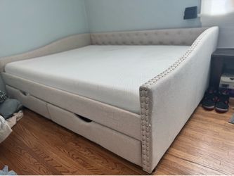 Queen $100 OBO Upholstered Daybed with 2 Storage Drawers + Full Zinus Memory Foam Mattress