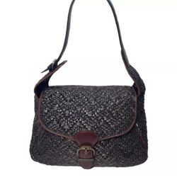 Marni Brown Raffia & Glossy Leather Woven Large Shoulder Bag