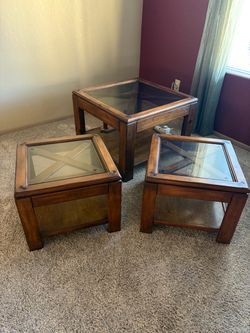 3-Piece Wood and Glass Coffee Table and End Table Set