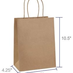 Gift Bags 8x4.25x10.5 100Pcs Paper Gift Bags Medium Size Brown Paper Bags with Handles Bulk Wedding Party Favor Bags, Kraft Grocery Shopping Bags, Ret