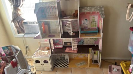 Large Wooden Dollhouse with Furniture