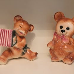 Vintage Royal Copley Teddy Bear Ceramic Planter Vase Set Nursery 