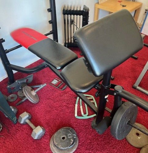 Gym Combo bench press Leg extension curls weights bars equipment Exercise