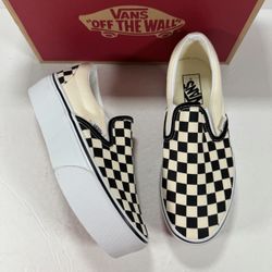 Vans Classic Slip-On Stackform Checkerboard Black Classic White Sneakers Women 8