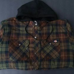 Nice Color Tactical Green Chocolate Flannel Hoodie Shirt Jacket Casual Work Wear By Dickies Medium  