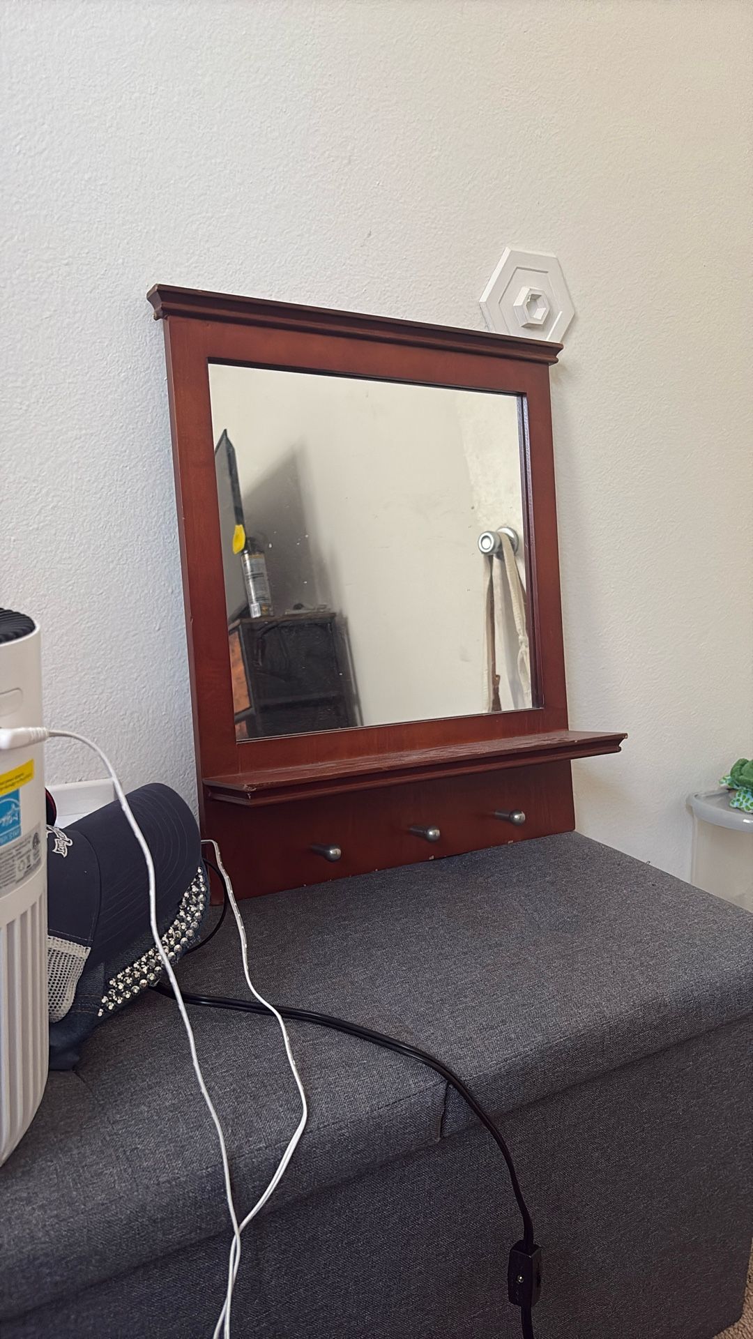 Oak Wood Coat Rack / Mirror 