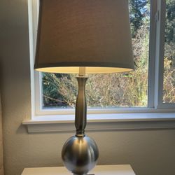 Modern Table Lamp – Silver Base, Neutral Shade (Like New)